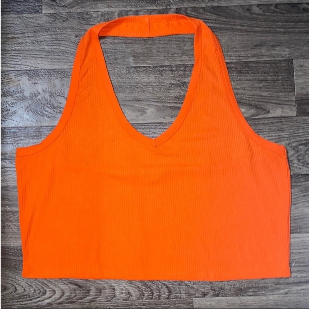 Plus Size Orange Ribbed Halter Top - Picture 8 of 12